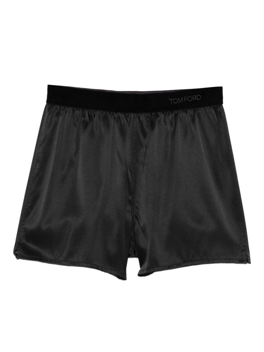 Tom Ford Silk Pajama Shorts for Women Luxury Black Silk Blend Elastic Waistband Logo