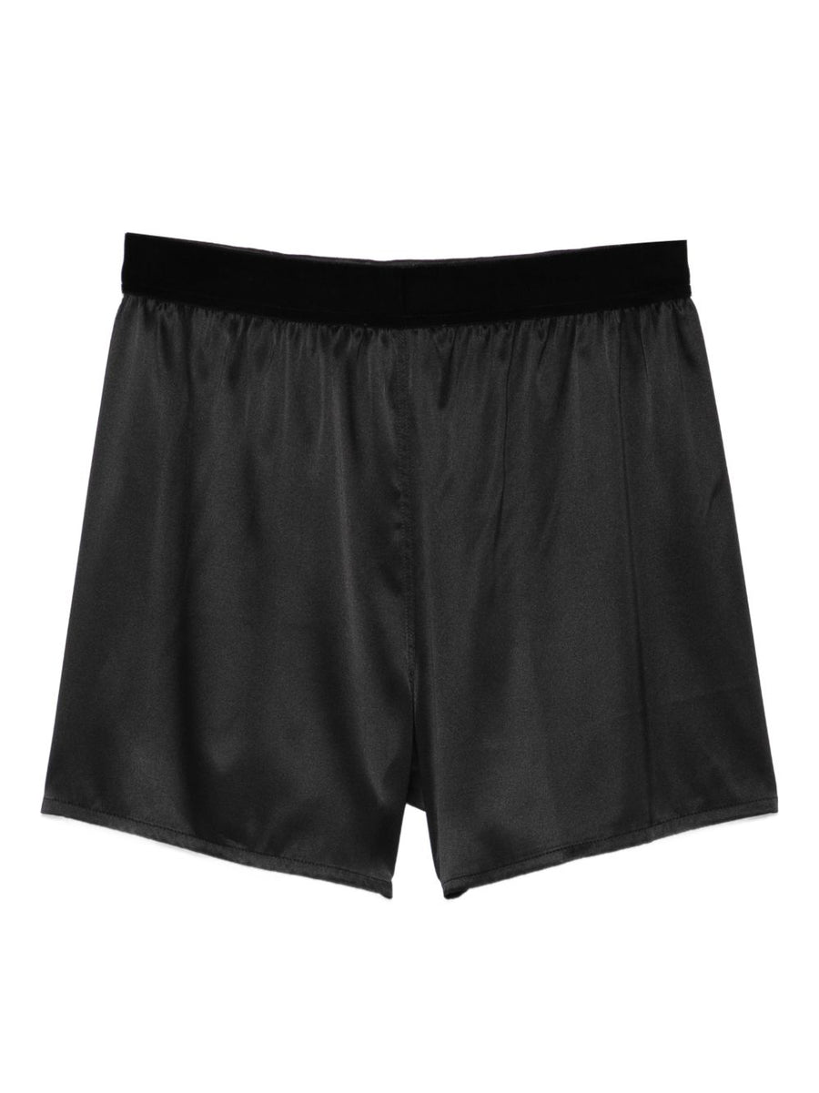 Tom Ford Silk Pajama Shorts for Women Luxury Black Silk Blend Elastic Waistband Logo