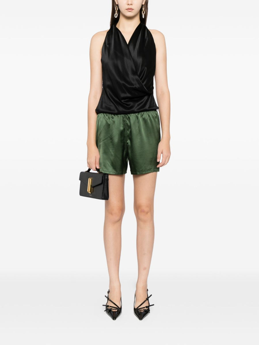Tom Ford Silk Pajama Shorts for Women Luxurious Silk Blend With Elastic Waistband Side Slits Dark Green