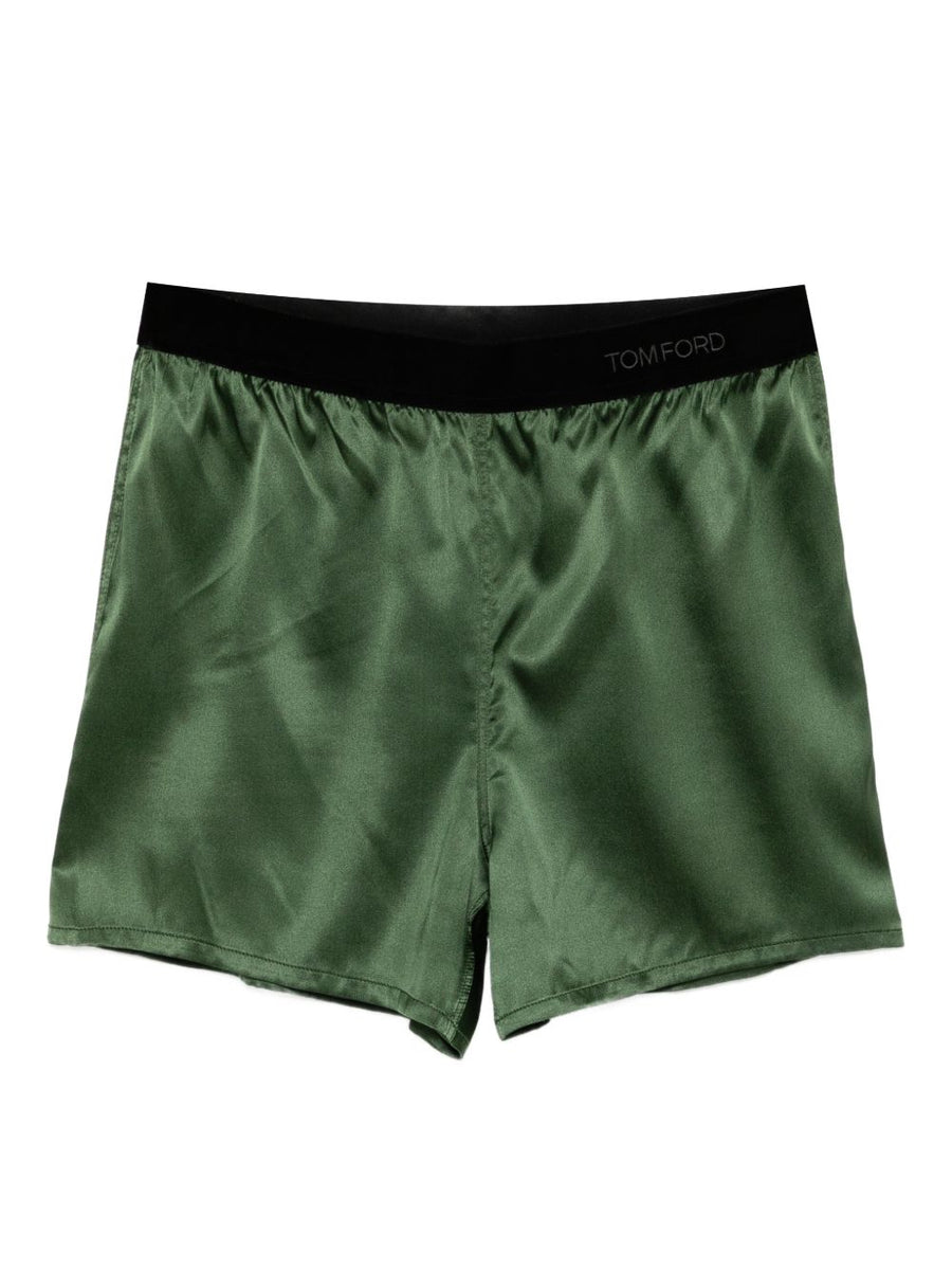 Tom Ford Silk Pajama Shorts for Women Luxurious Silk Blend With Elastic Waistband Side Slits Dark Green