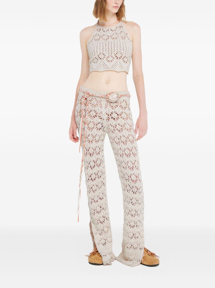 Alanui Lagoon Romance Ivory Cotton Top Halterneck Crochet Knit With Tie Fastening Scalloped Trim For Women Resort Wear