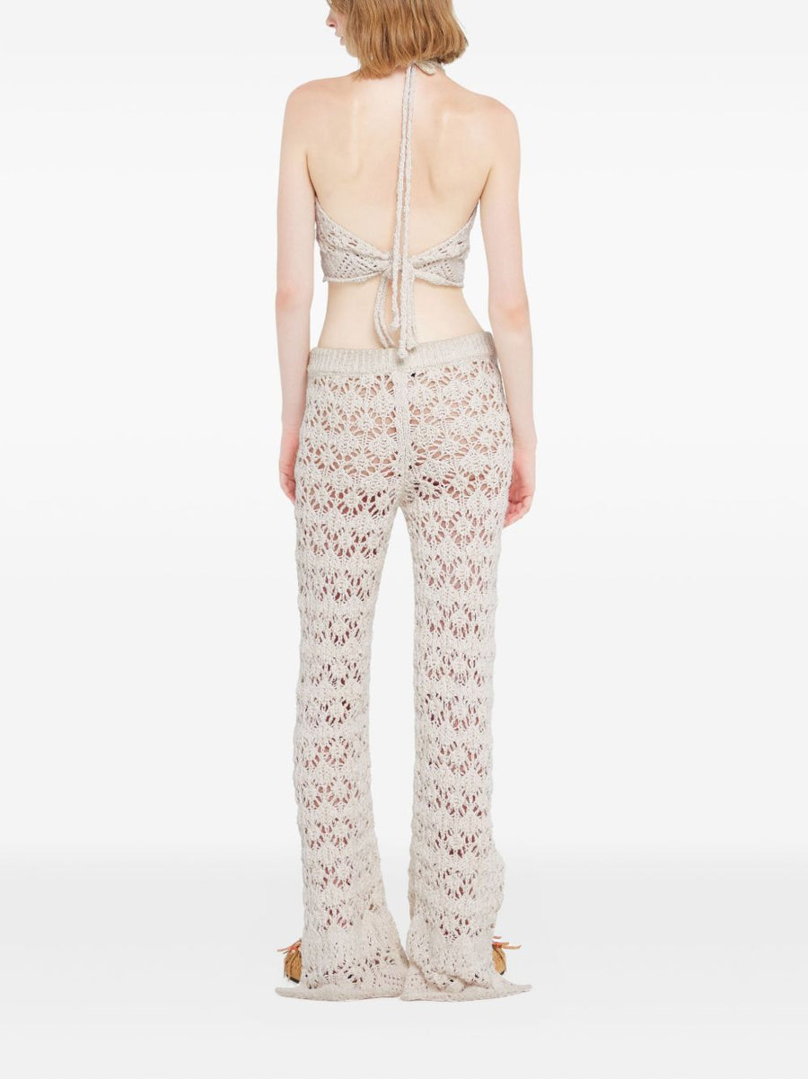 Alanui Lagoon Romance Ivory Cotton Top Halterneck Crochet Knit With Tie Fastening Scalloped Trim For Women Resort Wear