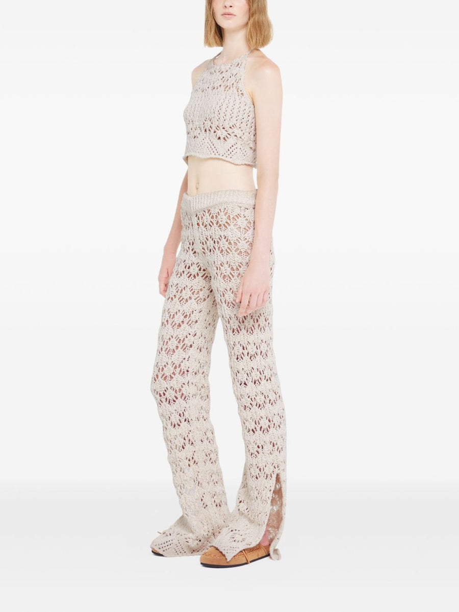 Alanui Lagoon Romance Ivory Cotton Top Halterneck Crochet Knit With Tie Fastening Scalloped Trim For Women Resort Wear