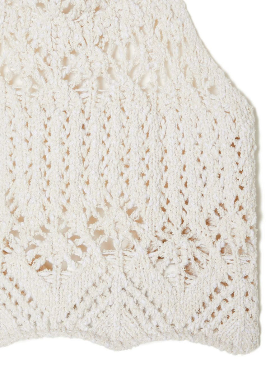 Alanui Lagoon Romance Ivory Cotton Top Halterneck Crochet Knit With Tie Fastening Scalloped Trim For Women Resort Wear