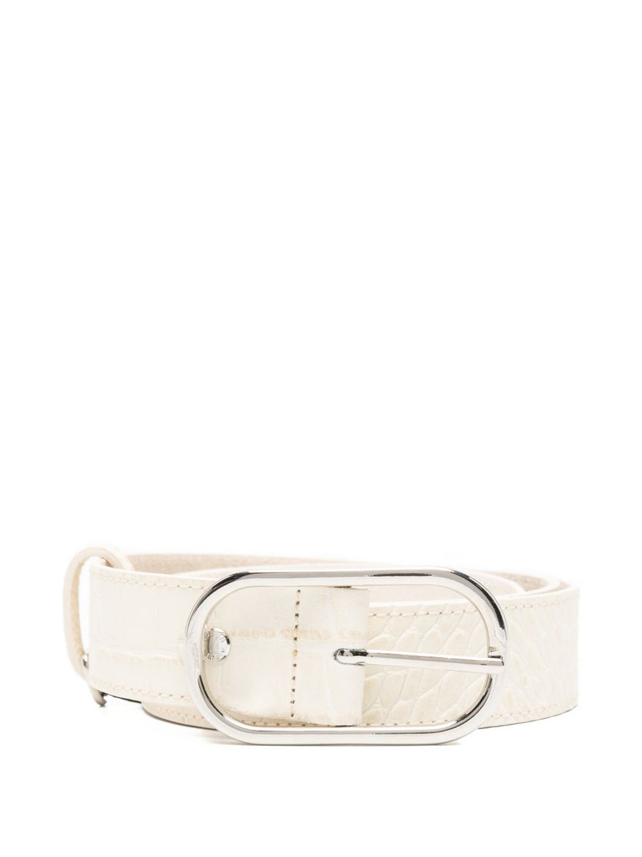 Herskind Hannah Luxurious Belt Off White Leather Croc Embossed With Silver Oval Buckle For Women