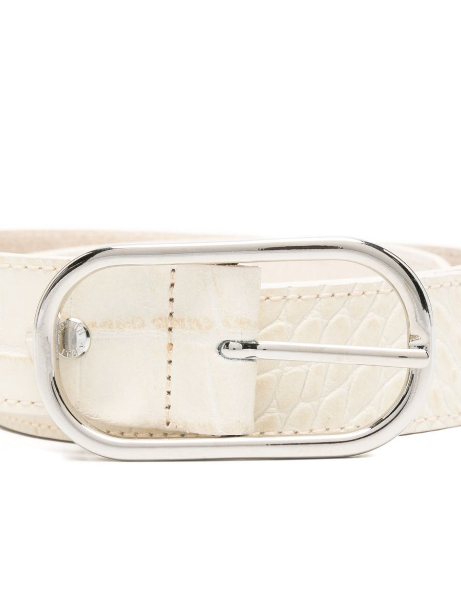 Herskind Hannah Luxurious Belt Off White Leather Croc Embossed With Silver Oval Buckle For Women