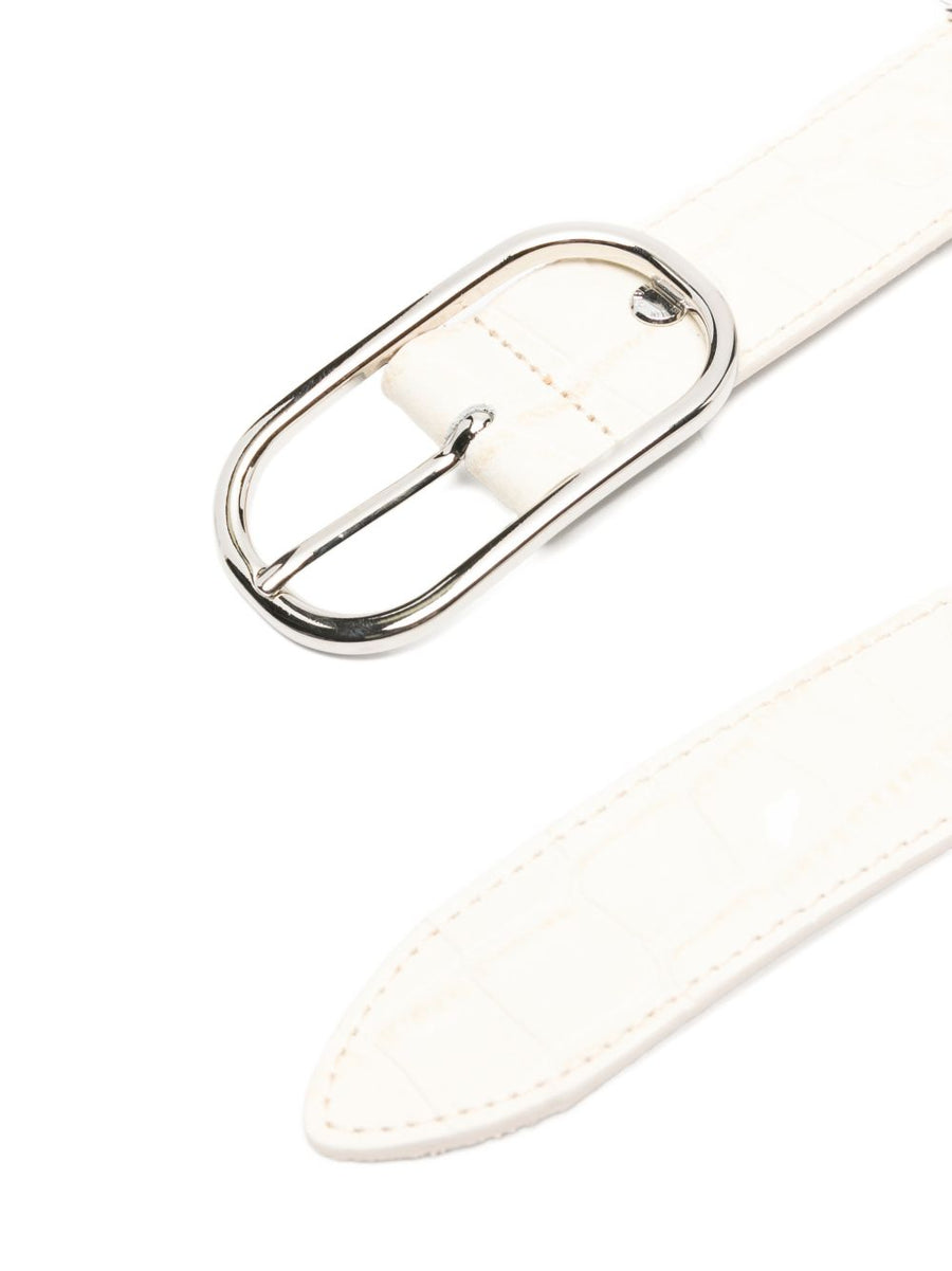 Herskind Hannah Luxurious Belt Off White Leather Croc Embossed With Silver Oval Buckle For Women