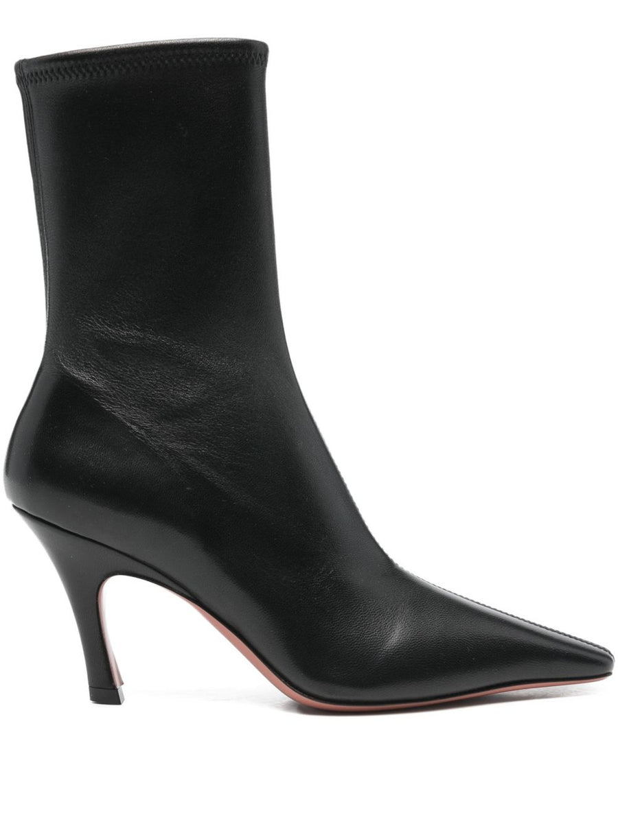 Jamie Stretch Bootie 80mm Black Stretch Nappa by Amina Muaddi for Women Sleek Silhouette
