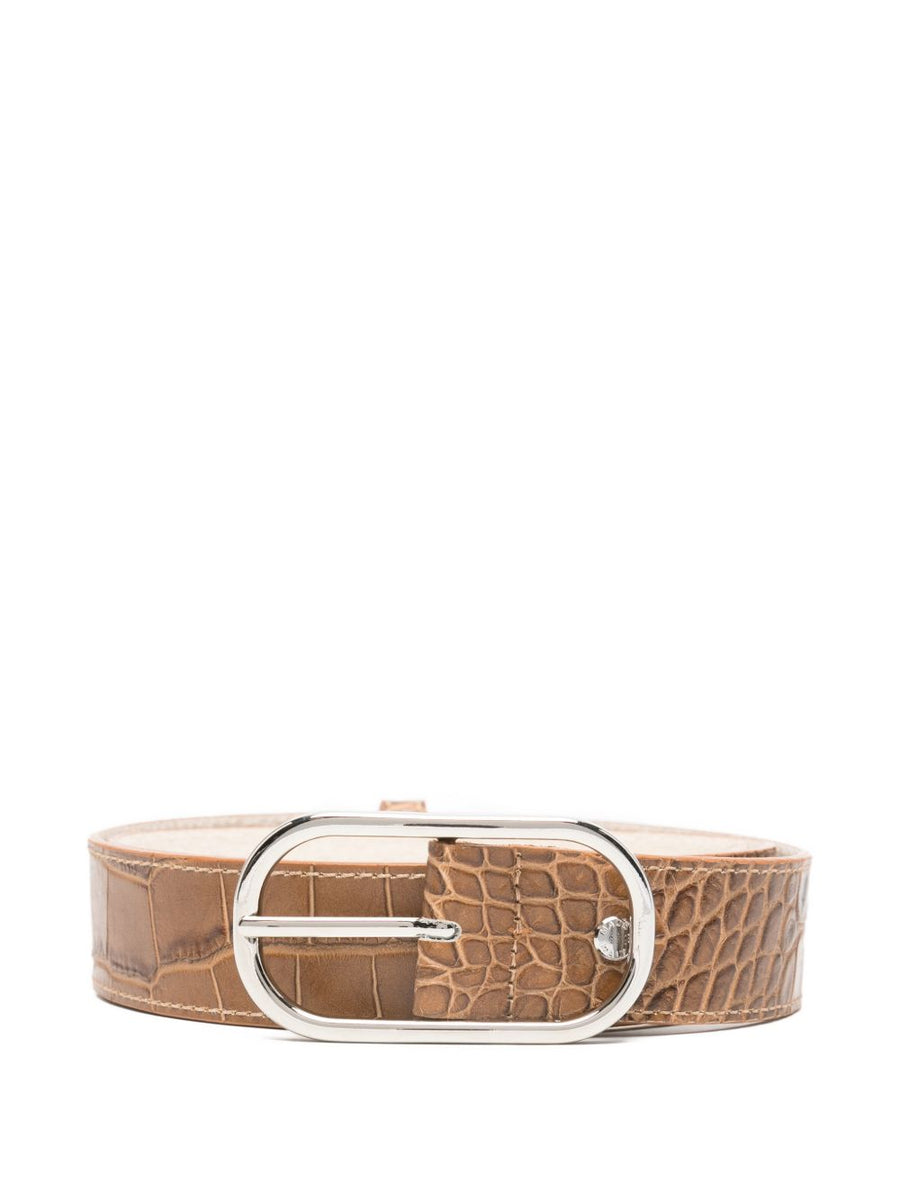 Herskind Hannah Belt Luxury Premium Brown Crocodile Embossed Leather For Women With Silver Hardware