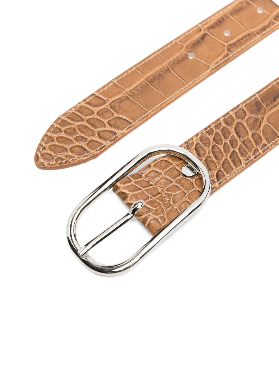 Herskind Hannah Belt Luxury Premium Brown Crocodile Embossed Leather For Women With Silver Hardware