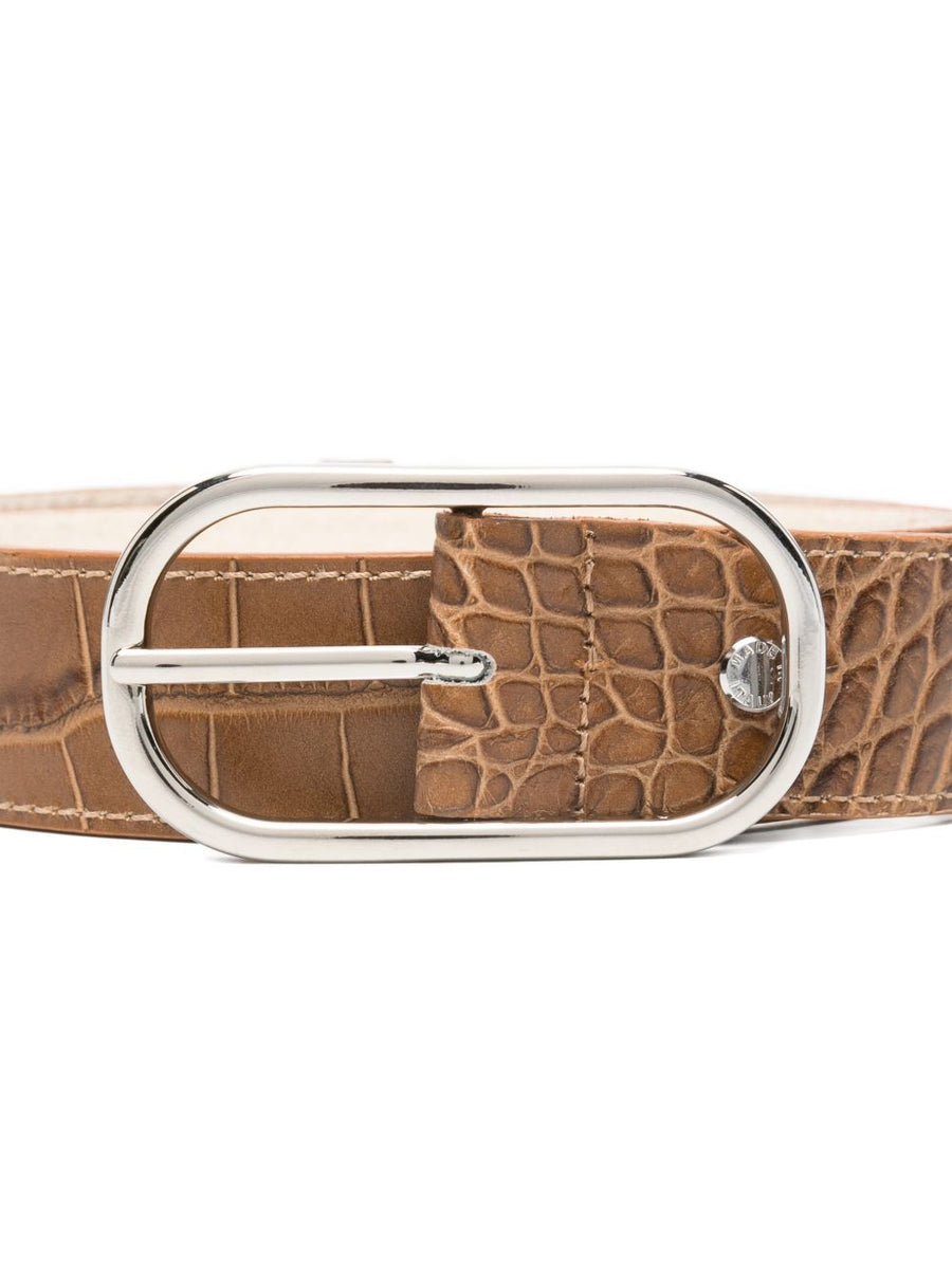 Herskind Hannah Belt Luxury Premium Brown Crocodile Embossed Leather For Women With Silver Hardware