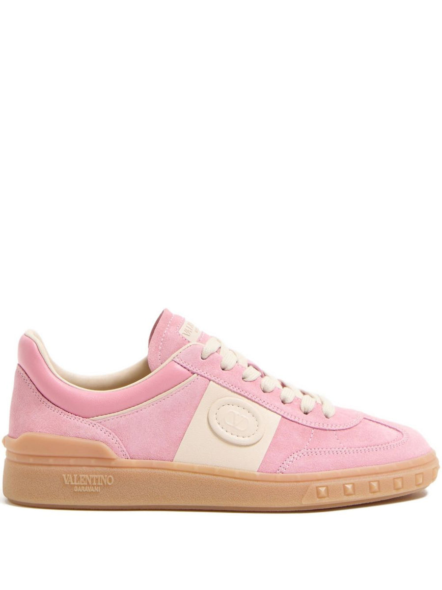 Valentino Garavani Upvillage Sneaker for Women Pink Calf Leather Luxurious Two Tone Lace Up VLogo Patch