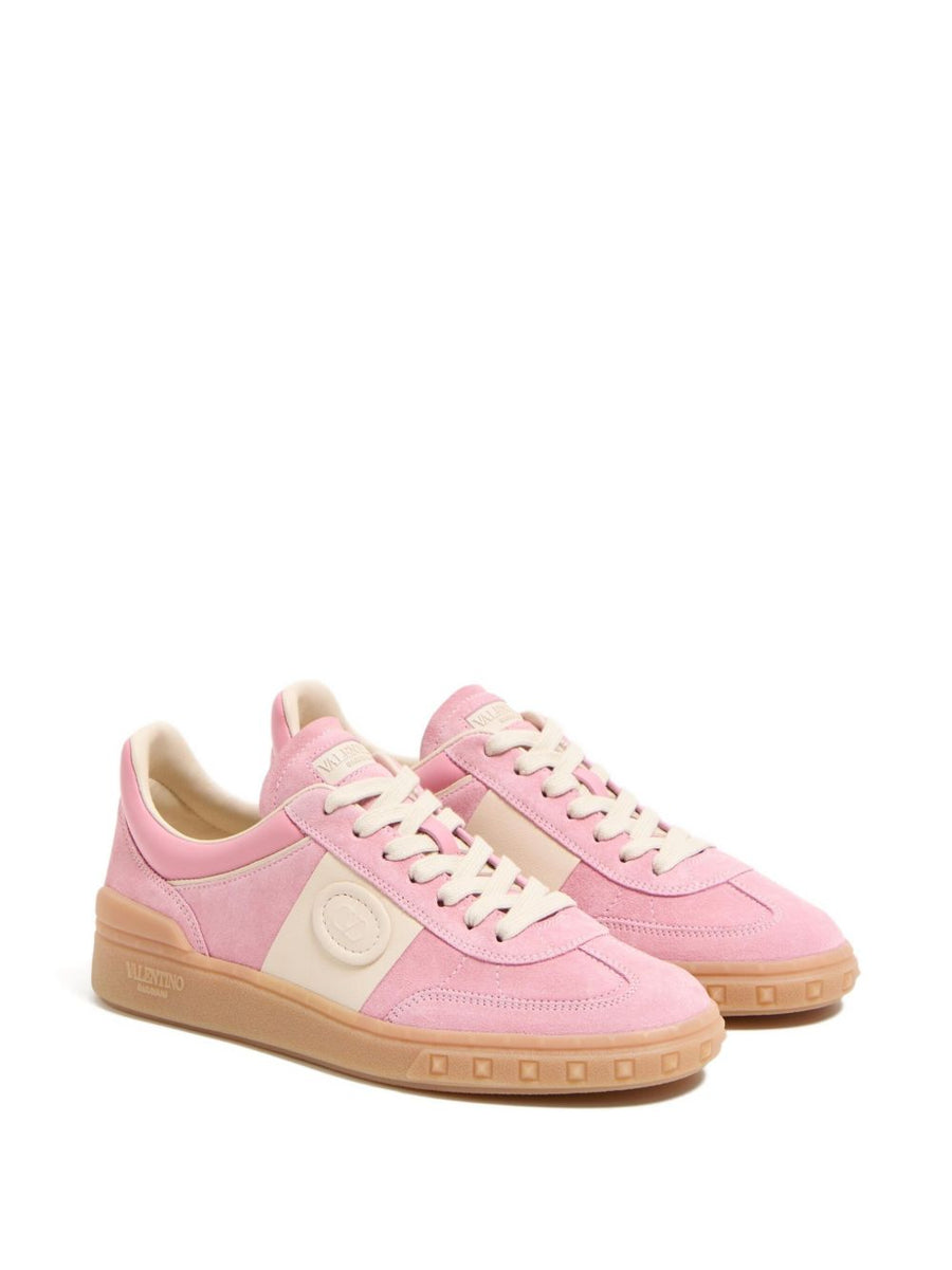 Valentino Garavani Upvillage Sneaker for Women Pink Calf Leather Luxurious Two Tone Lace Up VLogo Patch