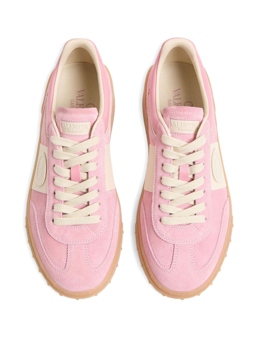 Valentino Garavani Upvillage Sneaker for Women Pink Calf Leather Luxurious Two Tone Lace Up VLogo Patch