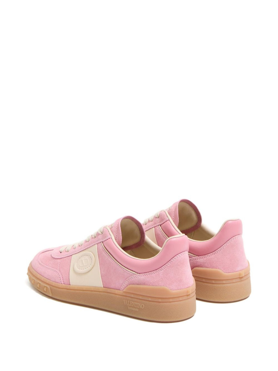 Valentino Garavani Upvillage Sneaker for Women Pink Calf Leather Luxurious Two Tone Lace Up VLogo Patch