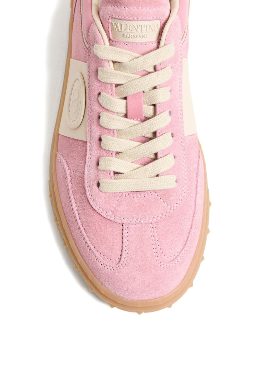 Valentino Garavani Upvillage Sneaker for Women Pink Calf Leather Luxurious Two Tone Lace Up VLogo Patch