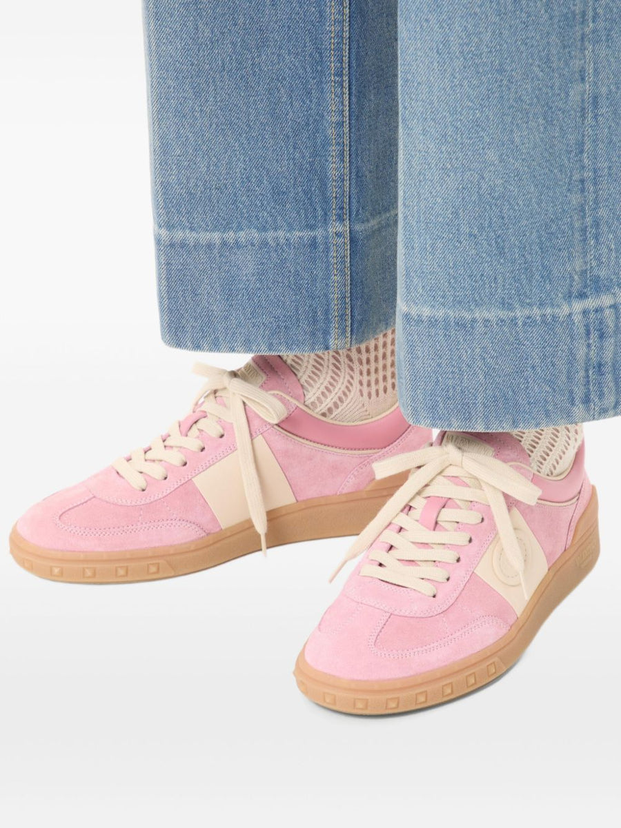 Valentino Garavani Upvillage Sneaker for Women Pink Calf Leather Luxurious Two Tone Lace Up VLogo Patch