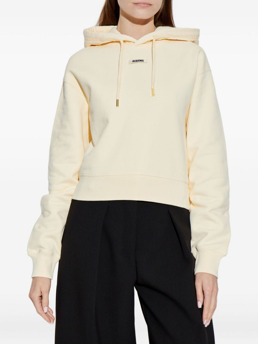 Jacquemus Le Hoodie Gros Grain Lightweight Cotton Cropped Hoodie For Women With Drawstring Hood Beige Spring Summer 2026