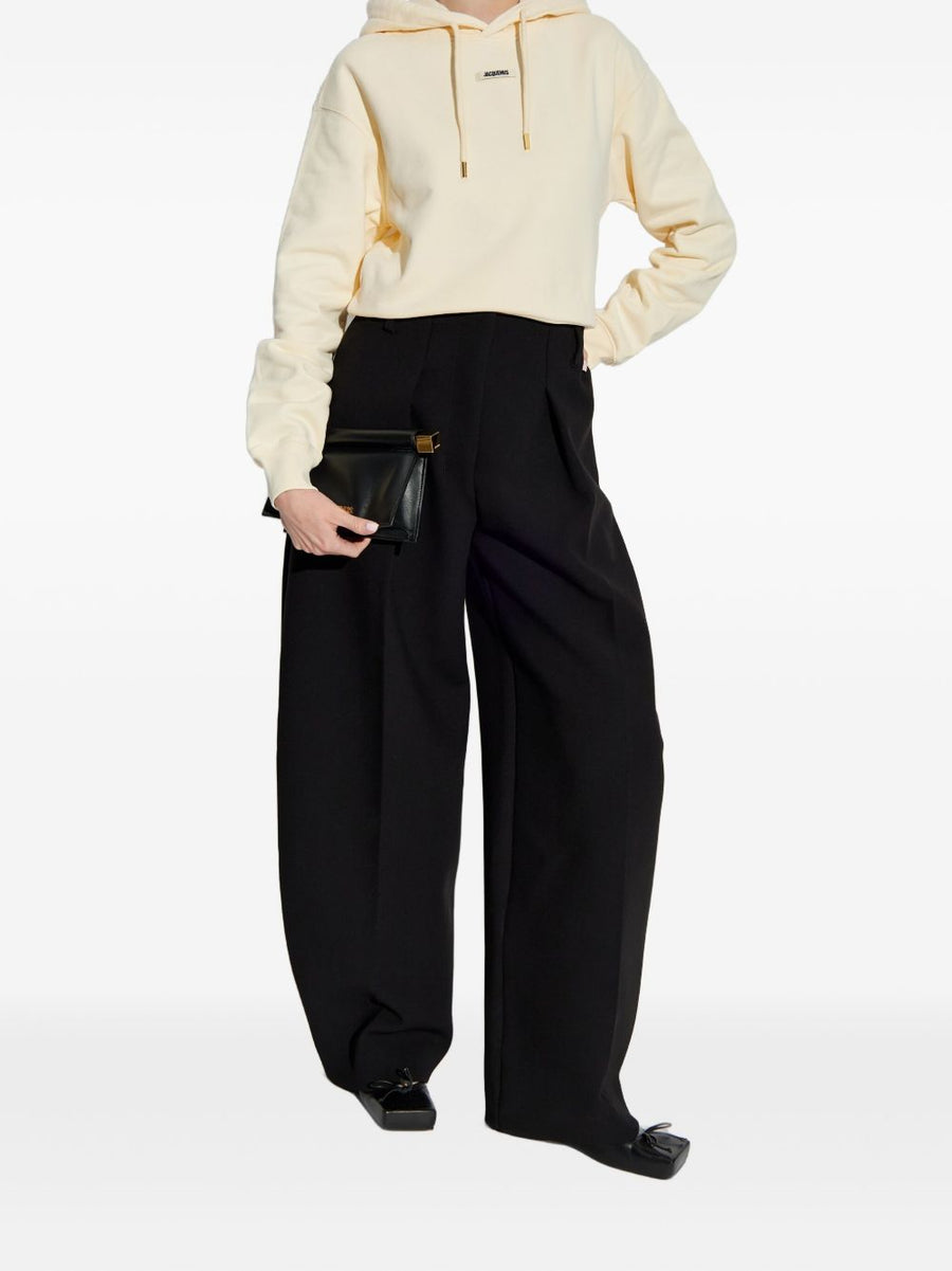 Jacquemus Le Hoodie Gros Grain Lightweight Cotton Cropped Hoodie For Women With Drawstring Hood Beige Spring Summer 2026
