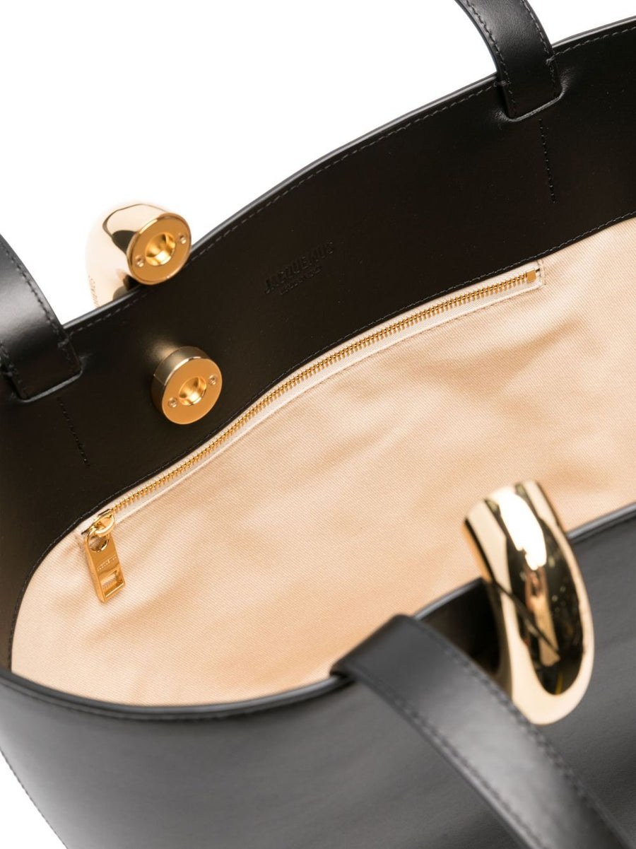 Jacquemus Le Bambola Moyen Leather Bucket Bag For Women Luxurious Black Cowhide Roomy Day To Night