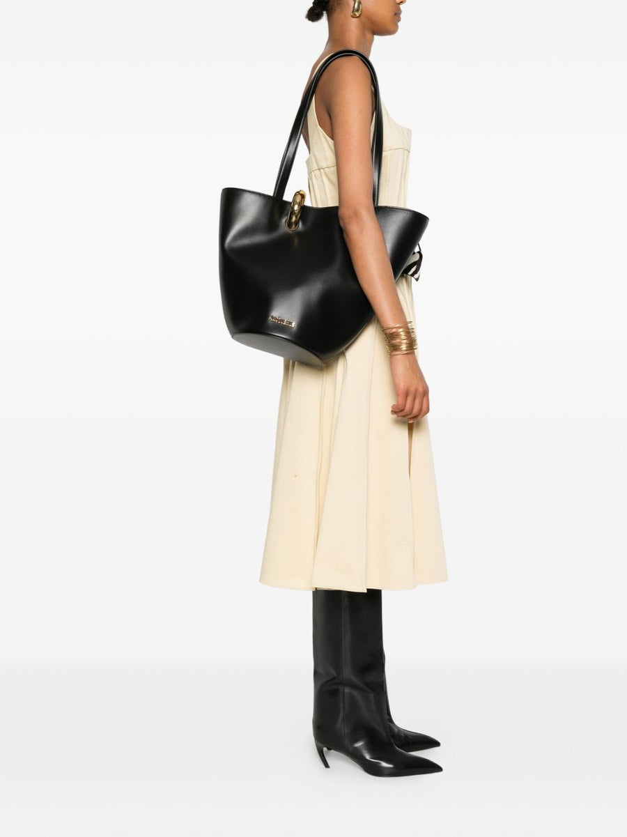 Jacquemus Le Bambola Moyen Leather Bucket Bag For Women Luxurious Black Cowhide Roomy Day To Night