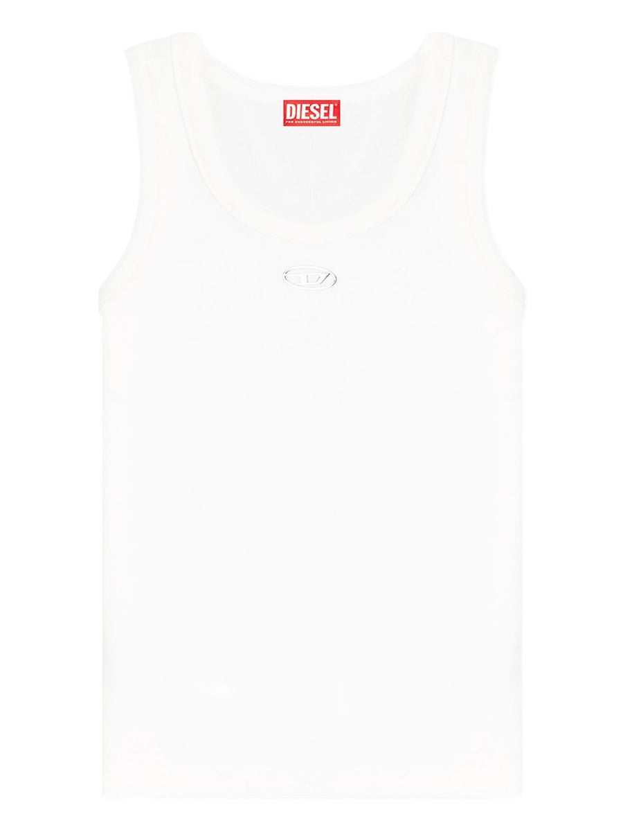 Diesel T Anki Od Tank Top For Women White Ribbed Cotton Sleeveless Essential Everyday Basic Layer