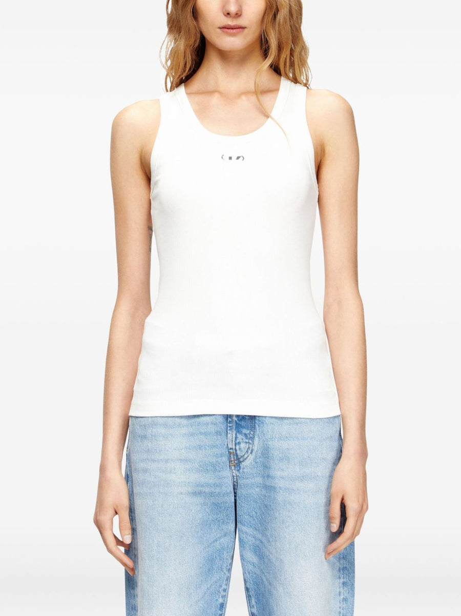 Diesel T Anki Od Tank Top For Women White Ribbed Cotton Sleeveless Essential Everyday Basic Layer