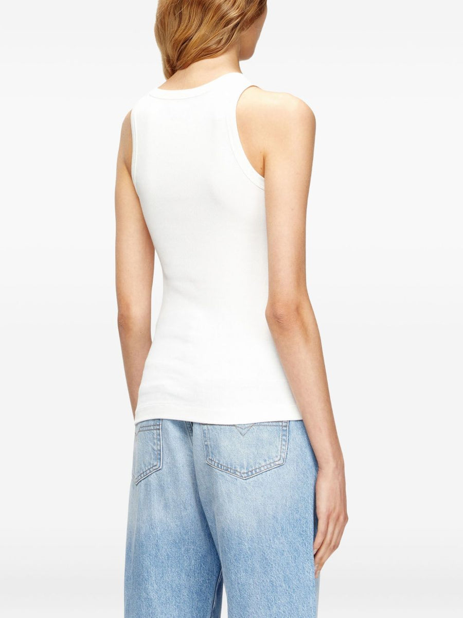 Diesel T Anki Od Tank Top For Women White Ribbed Cotton Sleeveless Essential Everyday Basic Layer