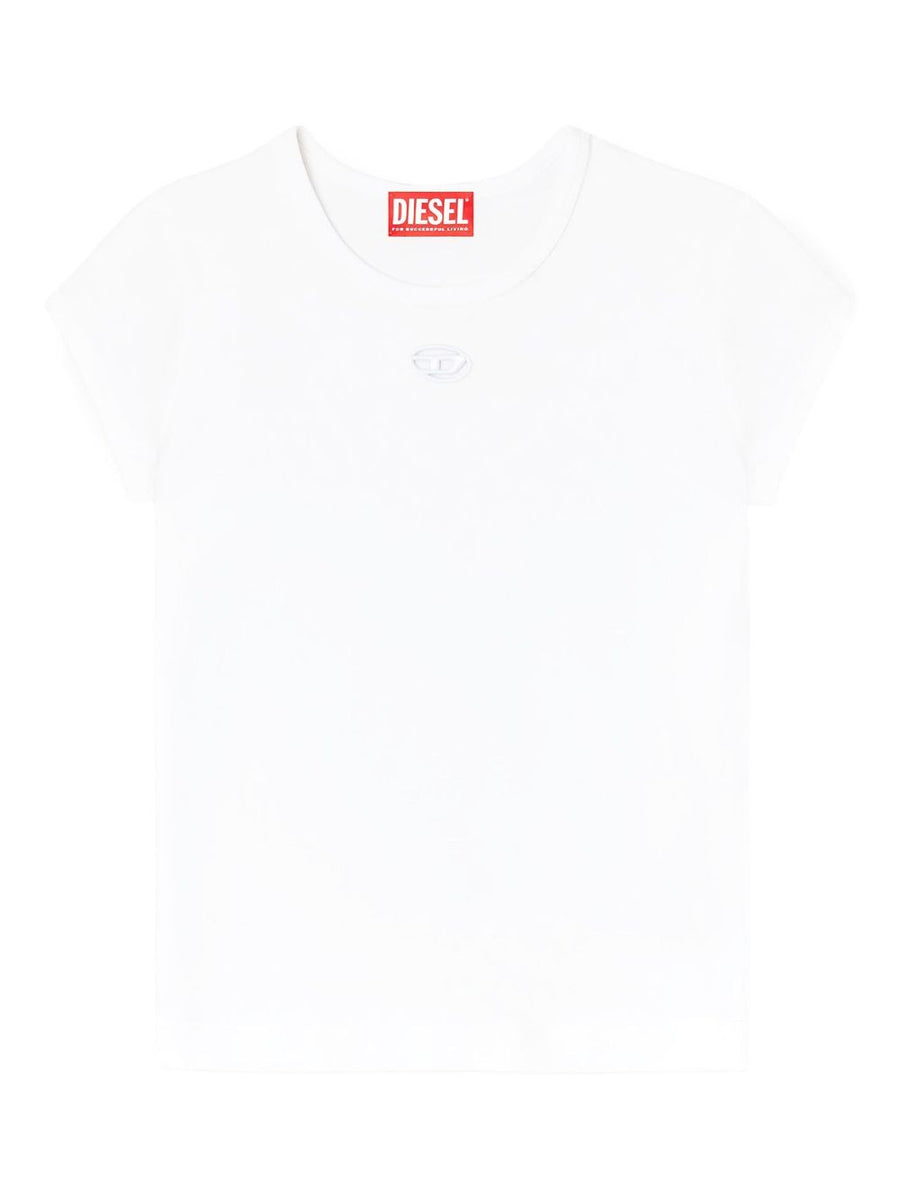 Diesel TAngie Laser Cut Logo Embroidery T Shirt For Women Luxurious Everyday Comfort White Cotton Elastane