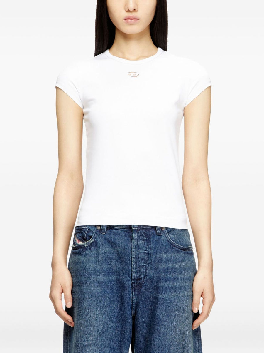 Diesel TAngie Laser Cut Logo Embroidery T Shirt For Women Luxurious Everyday Comfort White Cotton Elastane
