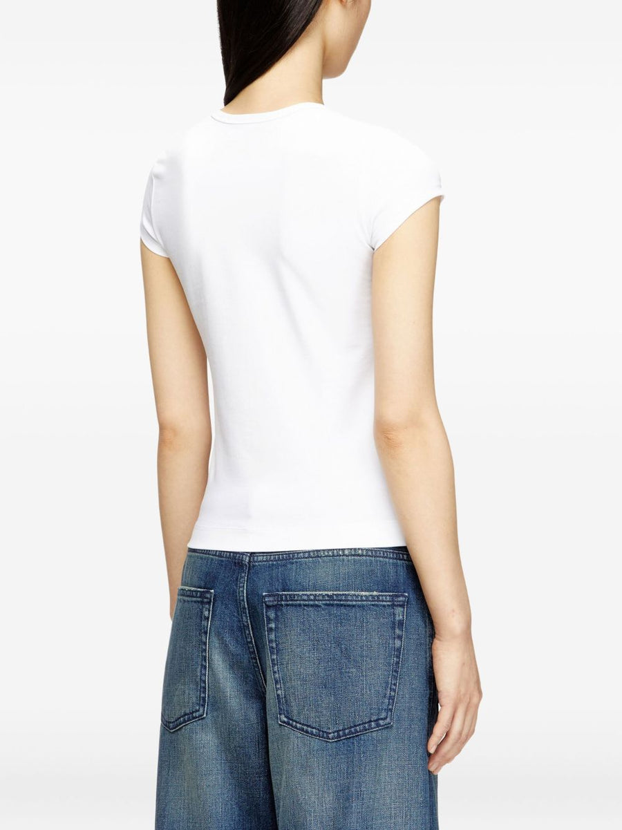 Diesel TAngie Laser Cut Logo Embroidery T Shirt For Women Luxurious Everyday Comfort White Cotton Elastane