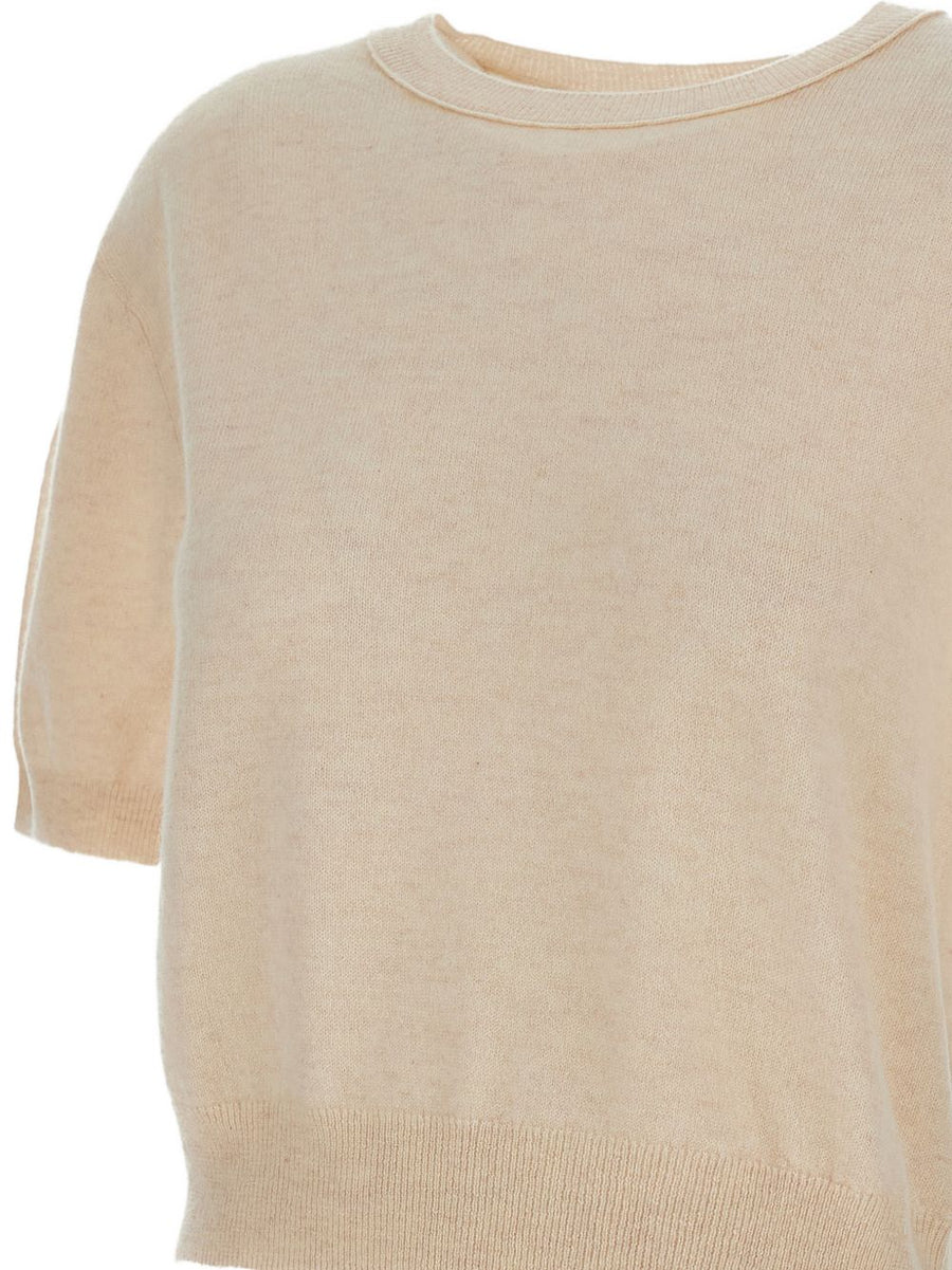 Lisa Yang Genevra Cashmere Top for Women Luxurious Cashmere Crew Neck Ribbed Trim Beige