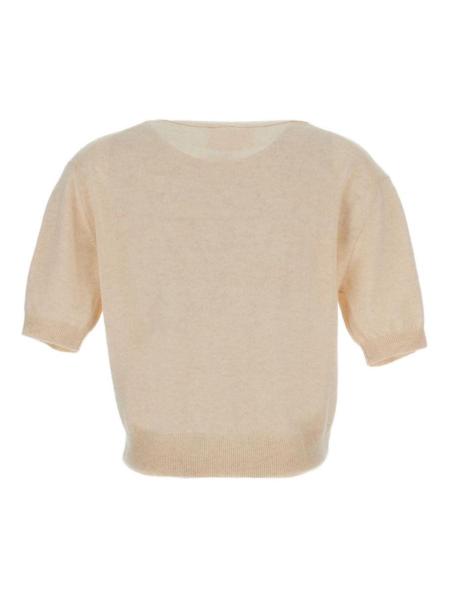 Lisa Yang Genevra Cashmere Top for Women Luxurious Cashmere Crew Neck Ribbed Trim Beige