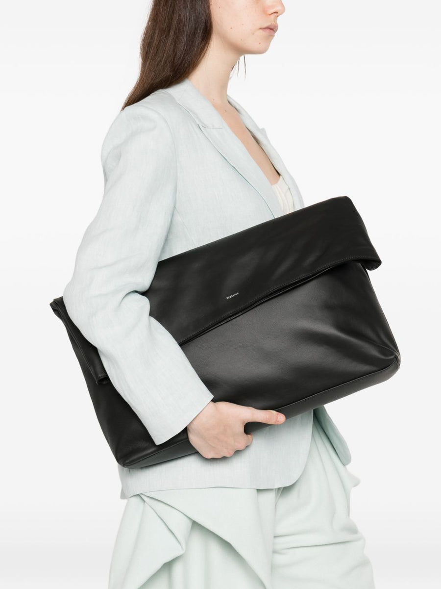 Herskind Sofia Leather Tote Bag For Women With Foldover Top Refined Black Shopper