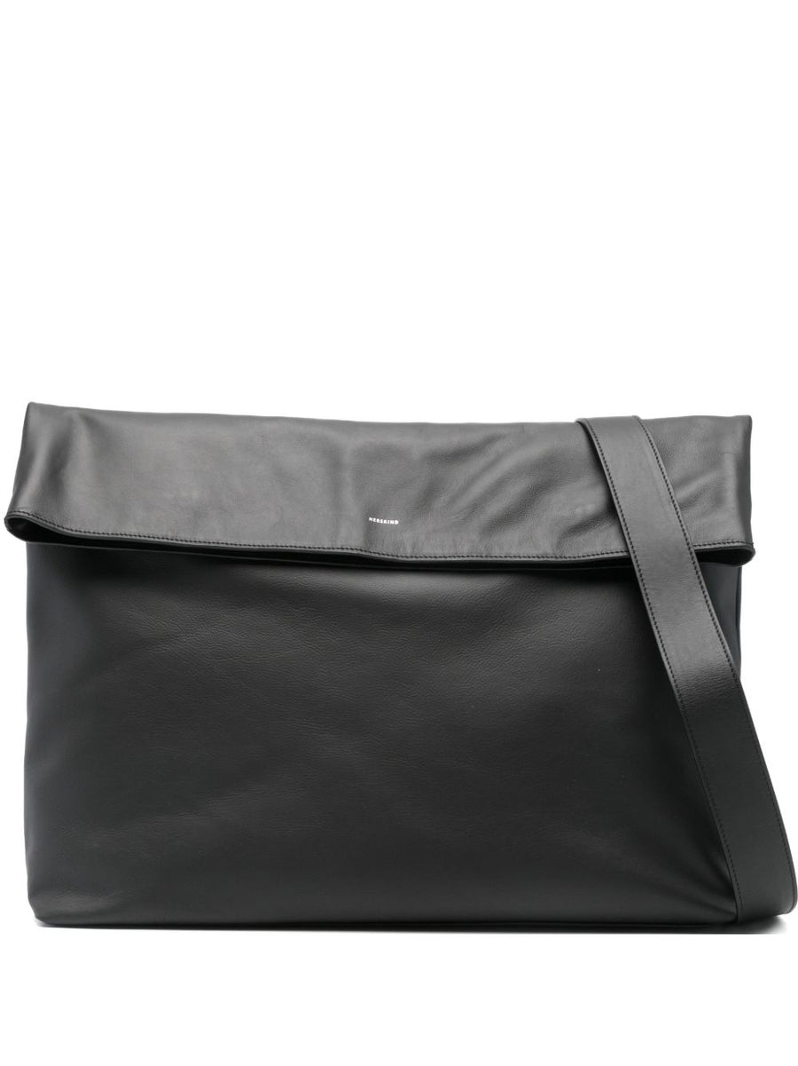 Herskind Sofia Leather Tote Bag For Women With Foldover Top Refined Black Shopper
