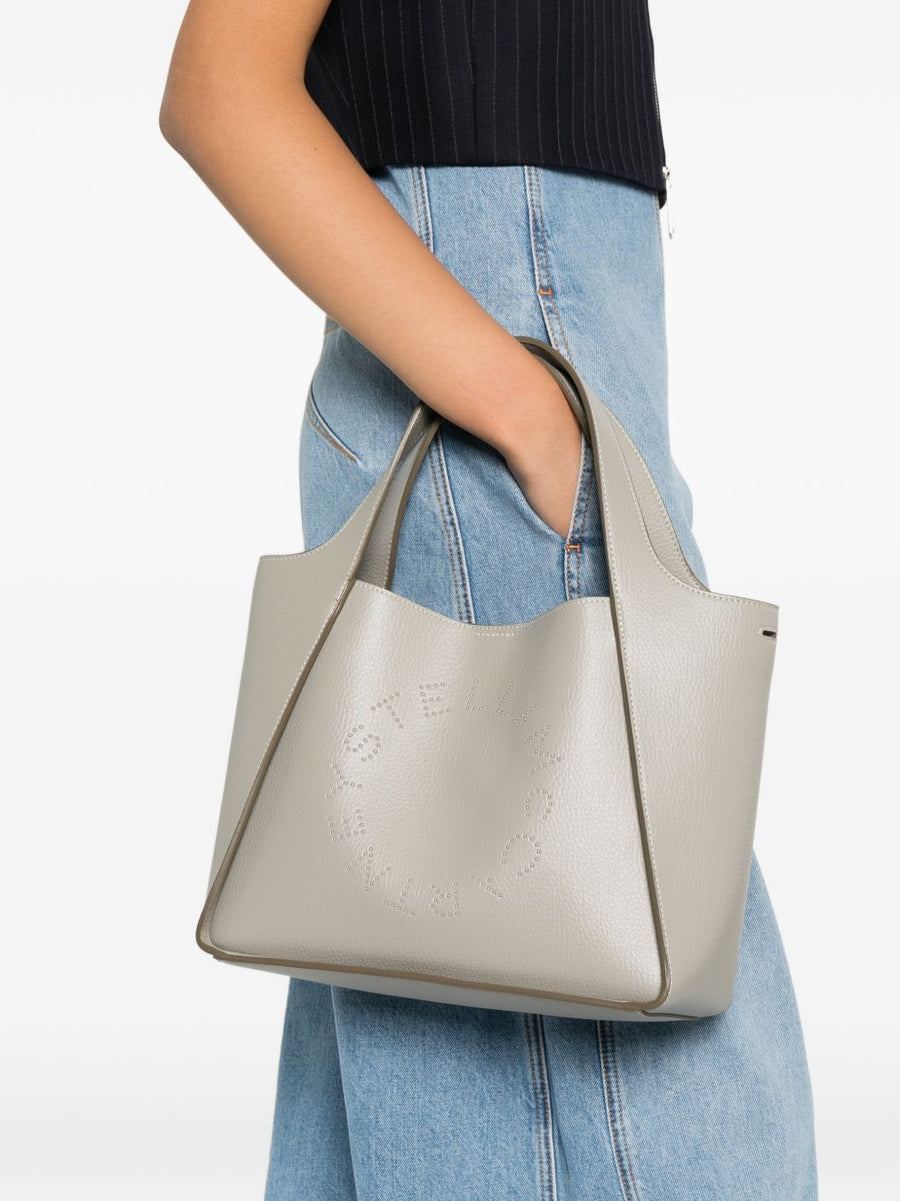 Stella McCartney Logo Tote For Women Grey Polyamide Large Top Handle Shopper With Detachable Strap Dust Bag