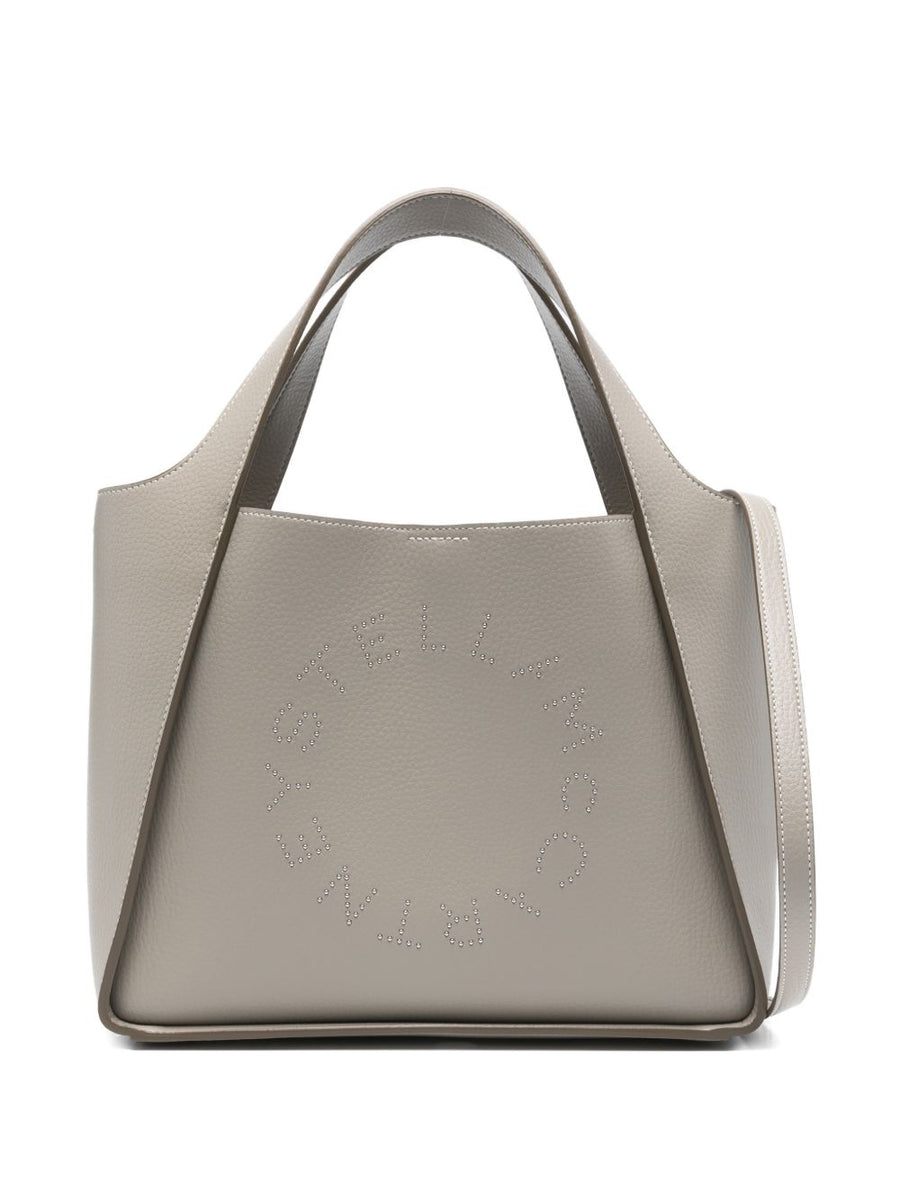 Stella McCartney Logo Tote For Women Grey Polyamide Large Top Handle Shopper With Detachable Strap Dust Bag