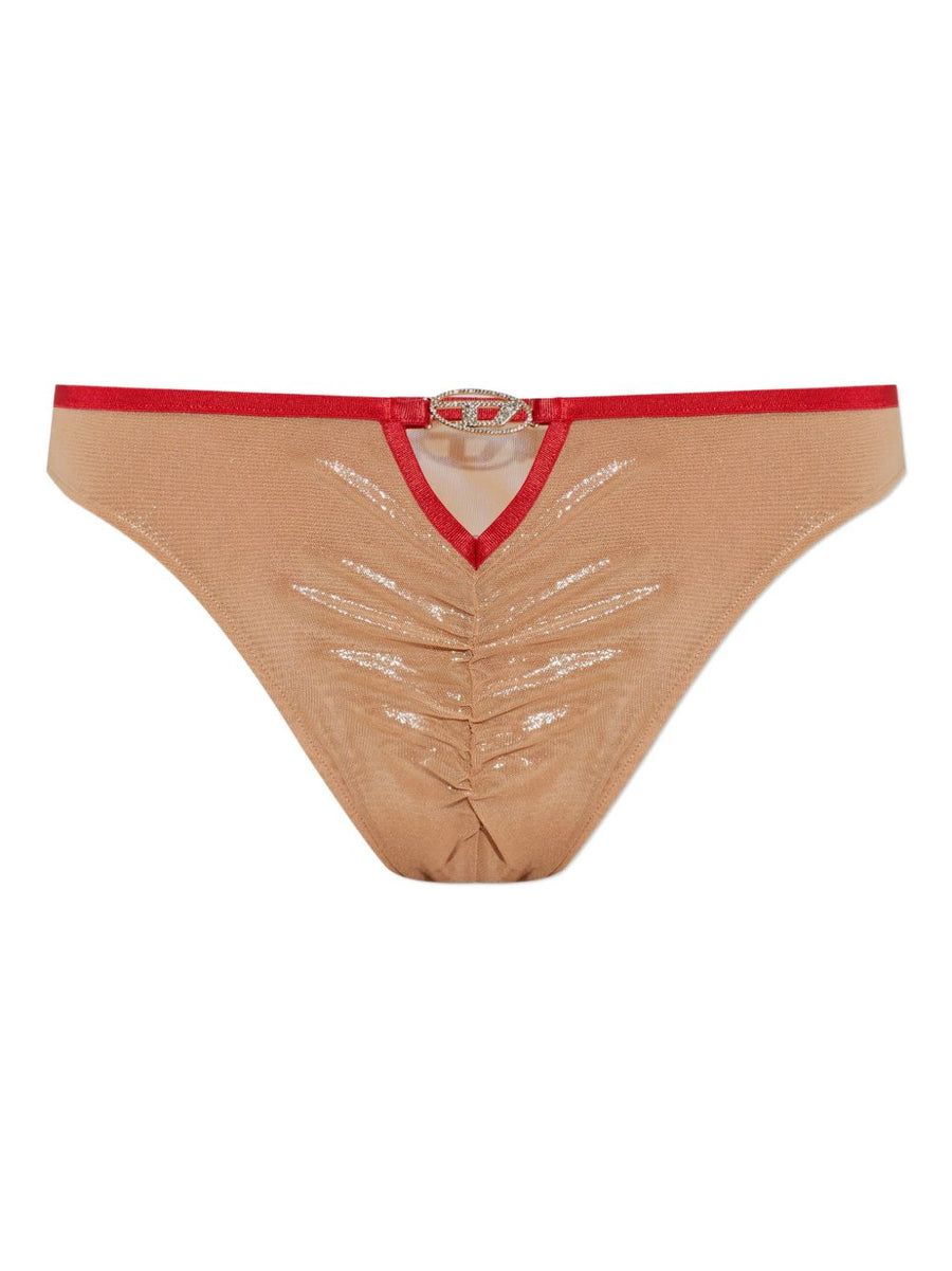 Diesel Janie Briefs for Women Red Polyamide Ruched Keyhole Embellished Logo Beachwear