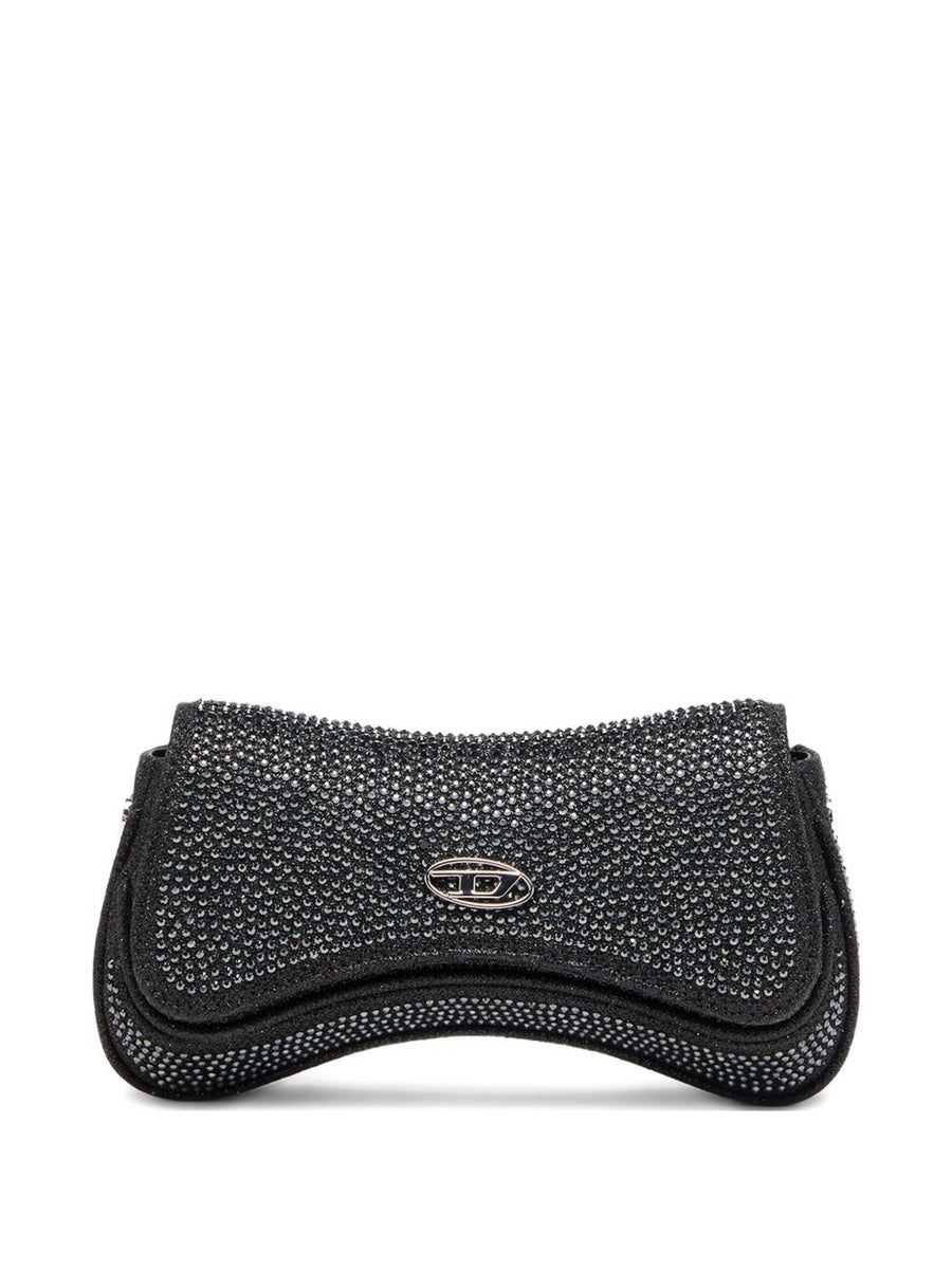 Diesel Play Clutch Crystal Denim Crossbody Bag For Women Detachable Strap Day To Night Wear Versatile Compact Accessory