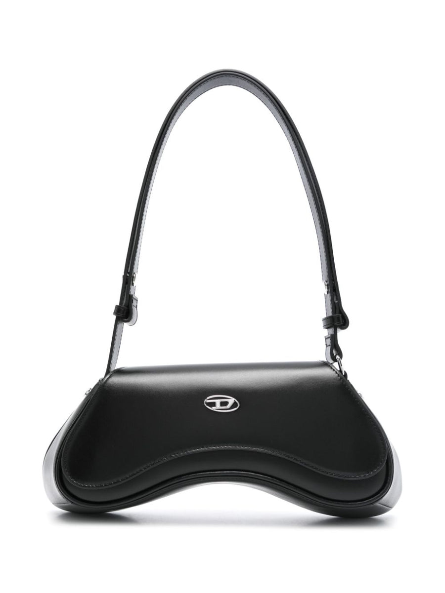 Diesel Play Shoulder Bag Black Calf Leather Magnetic Closure Women's Compact City Bag