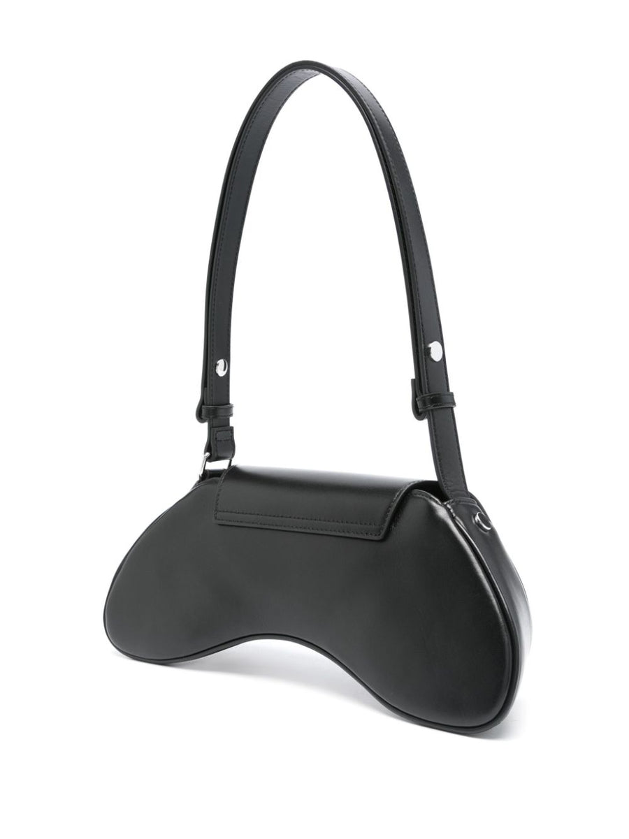 Diesel Play Shoulder Bag Black Calf Leather Magnetic Closure Women's Compact City Bag