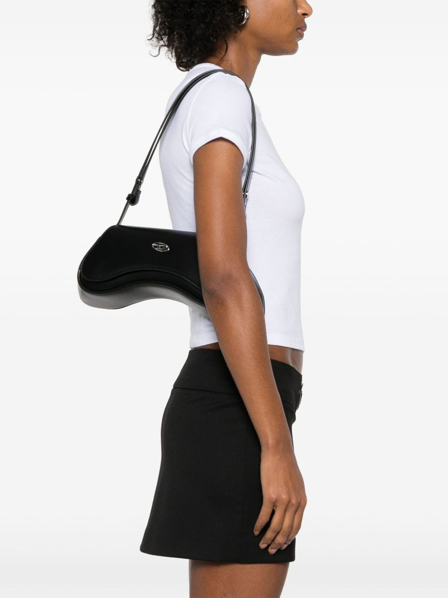 Diesel Play Shoulder Bag Black Calf Leather Magnetic Closure Women's Compact City Bag