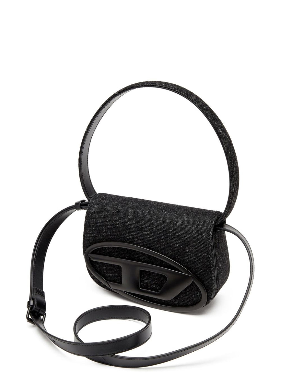 Diesel 1DR Denim Shoulder Bag Women Compact Black Calf Leather Accent Versatile Everyday