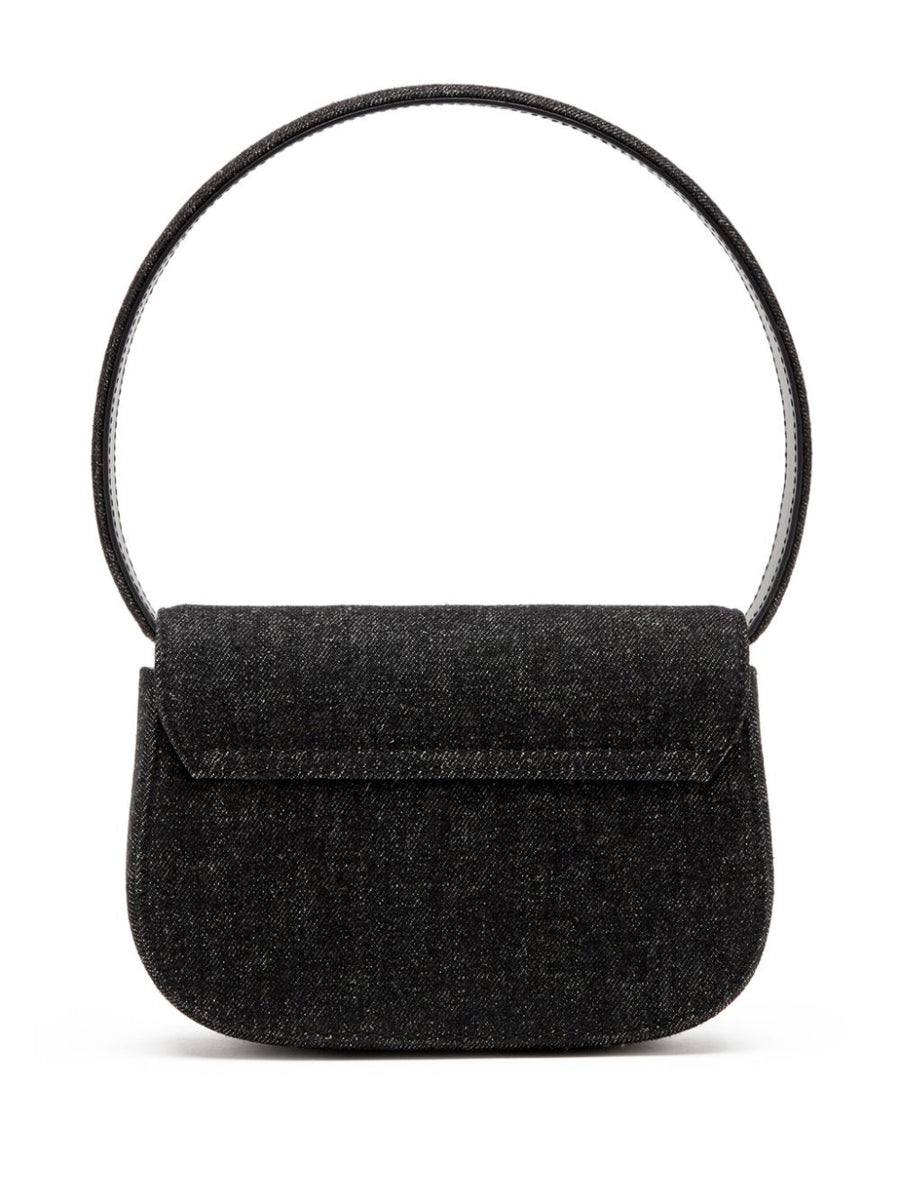 Diesel 1DR Denim Shoulder Bag Women Compact Black Calf Leather Accent Versatile Everyday