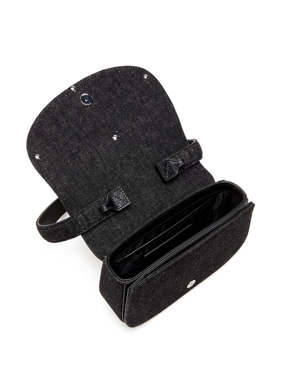 Diesel 1DR Denim Shoulder Bag Women Compact Black Calf Leather Accent Versatile Everyday