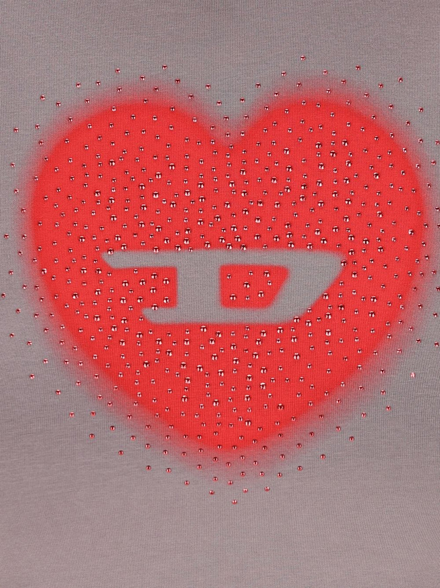 Diesel Heart Cotton T Shirt For Women With Grey Heart Logo Versatile Everyday Casual Comfort