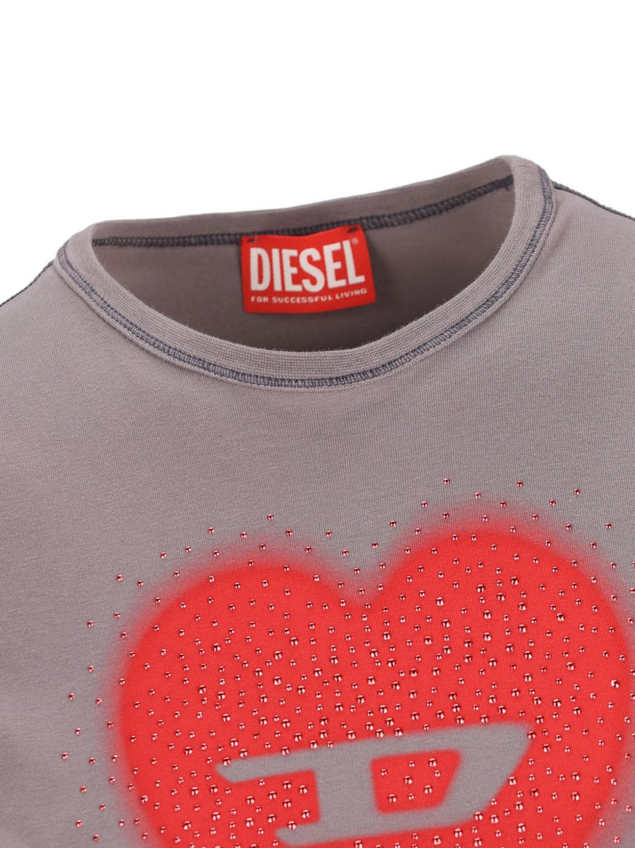 Diesel Heart Cotton T Shirt For Women With Grey Heart Logo Versatile Everyday Casual Comfort