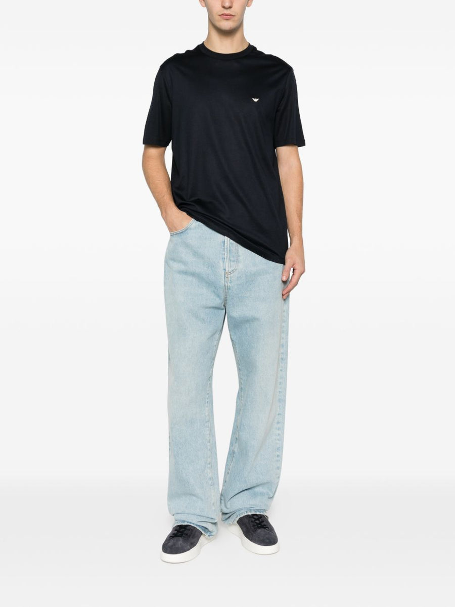 Emporio Armani Navy Lyocell Cotton Blend T Shirt For Men Premium Breathable Everyday Essential