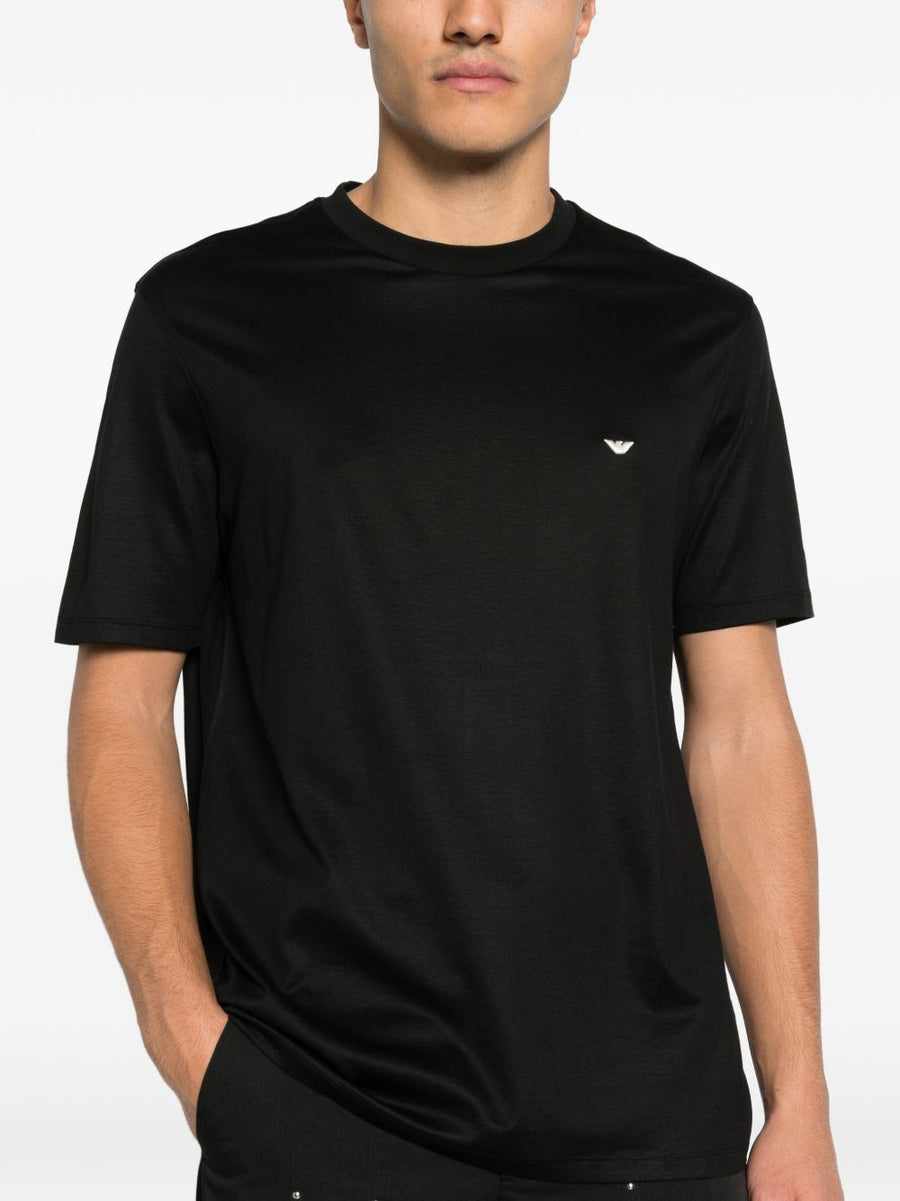 Emporio Armani Lyocell Cotton Blend T Shirt Black Logo Embroidery