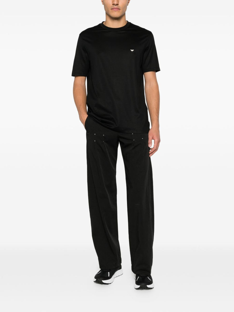 Emporio Armani Lyocell Cotton Blend T Shirt Black Logo Embroidery